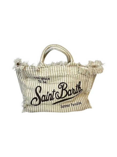 borsa donna vanity in lino a righe beige e bianco MC2 Saint Barth | VANITY LINEN-LINEN STRIPESV11